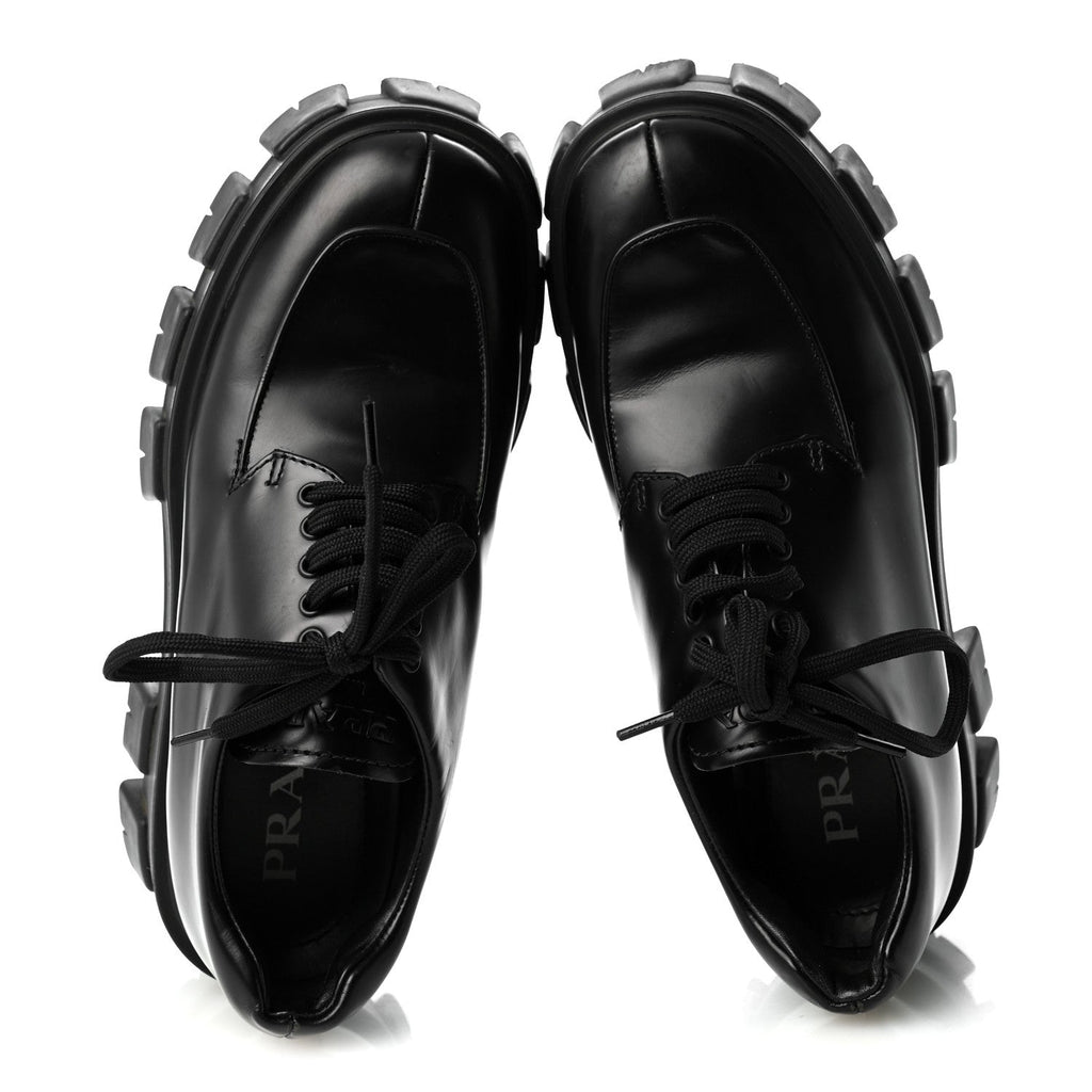 Prada Spazzolato Calfskin Women's Monolith Derby Loafers 36.5 Black