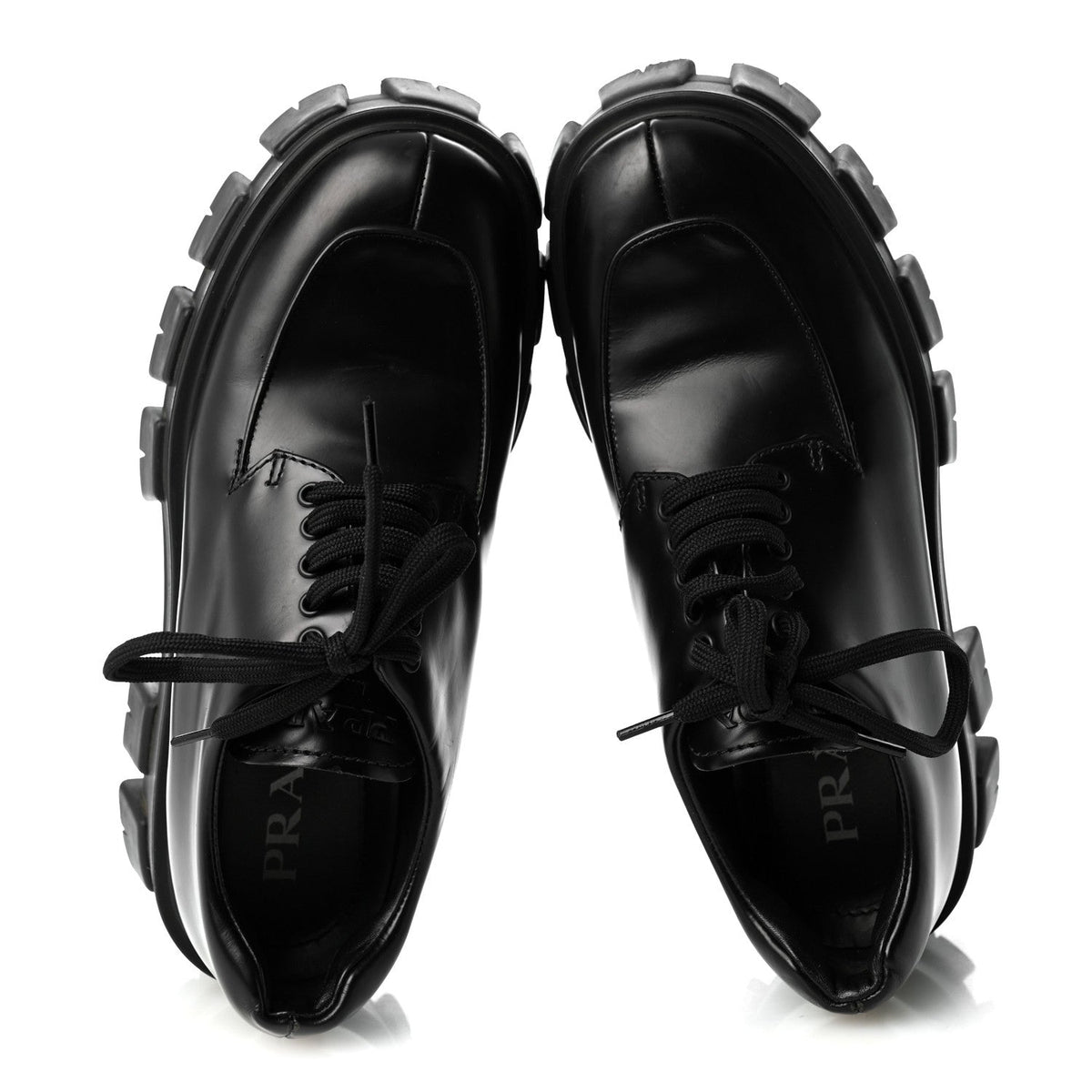 Prada Spazzolato Calfskin Women's Monolith Derby Loafers 36.5 Black