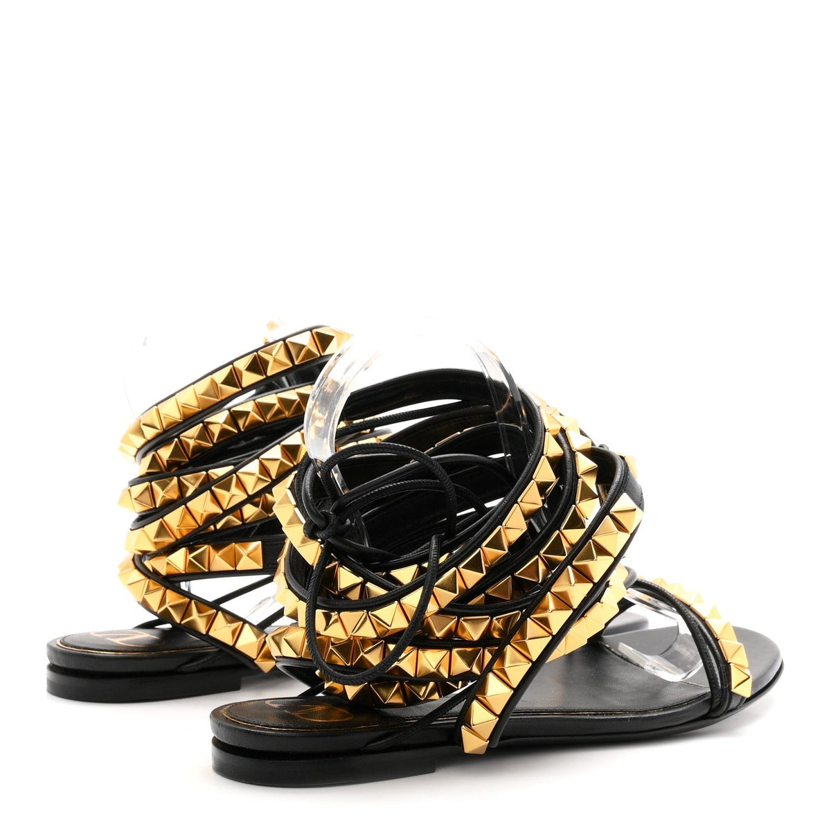 Valentino Garavani Calfskin Women's Rockstud No Limit Gladiator Flat Sandals 37 Black