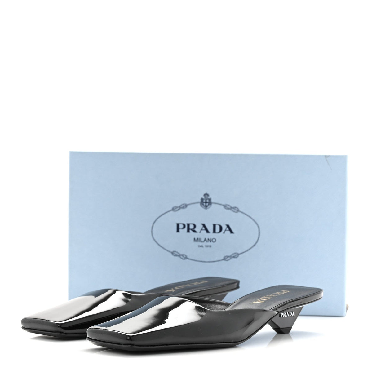 Prada Patent Calfskin Women's Modellerie Mules 38 Black