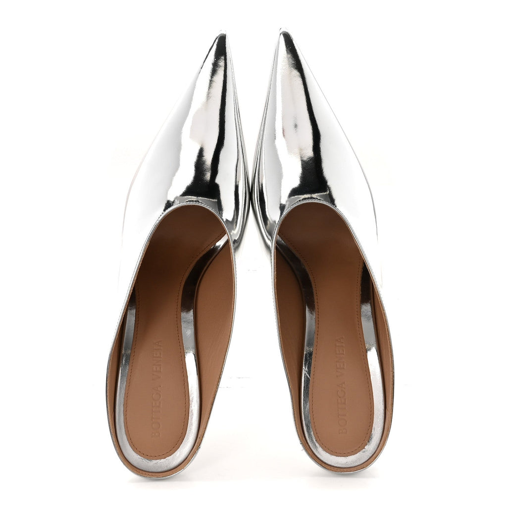 Bottega Veneta Laminated Calfskin Women's Rocket Mule Pumps 37.5 Silver