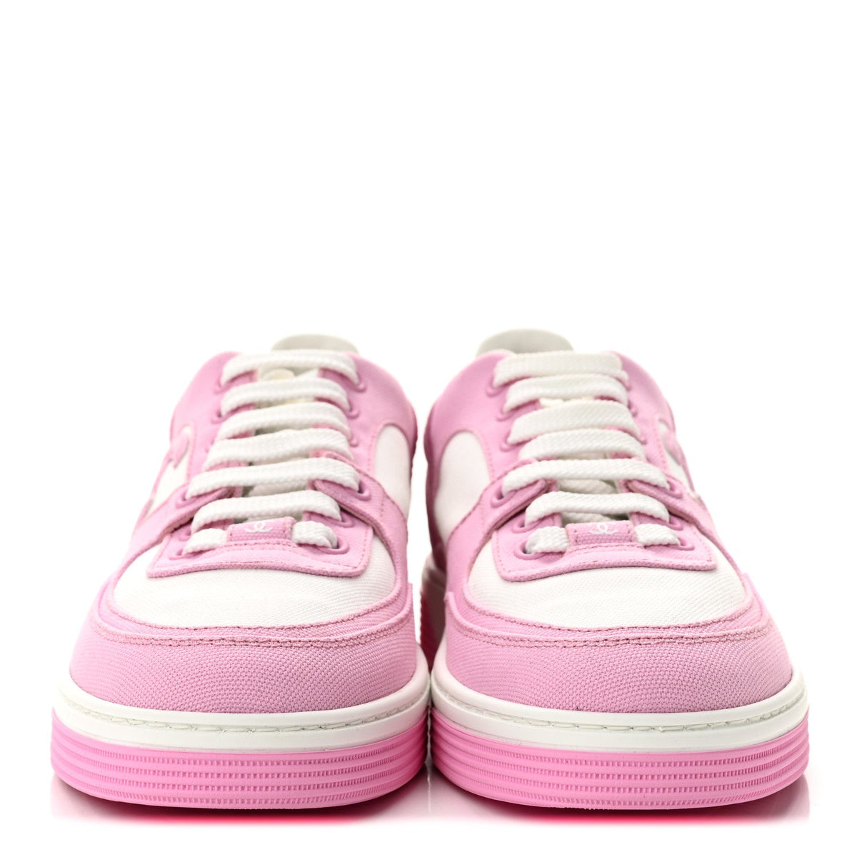 Chanel Cotton Calfskin Women's CC Sneakers 37.5 Pink White