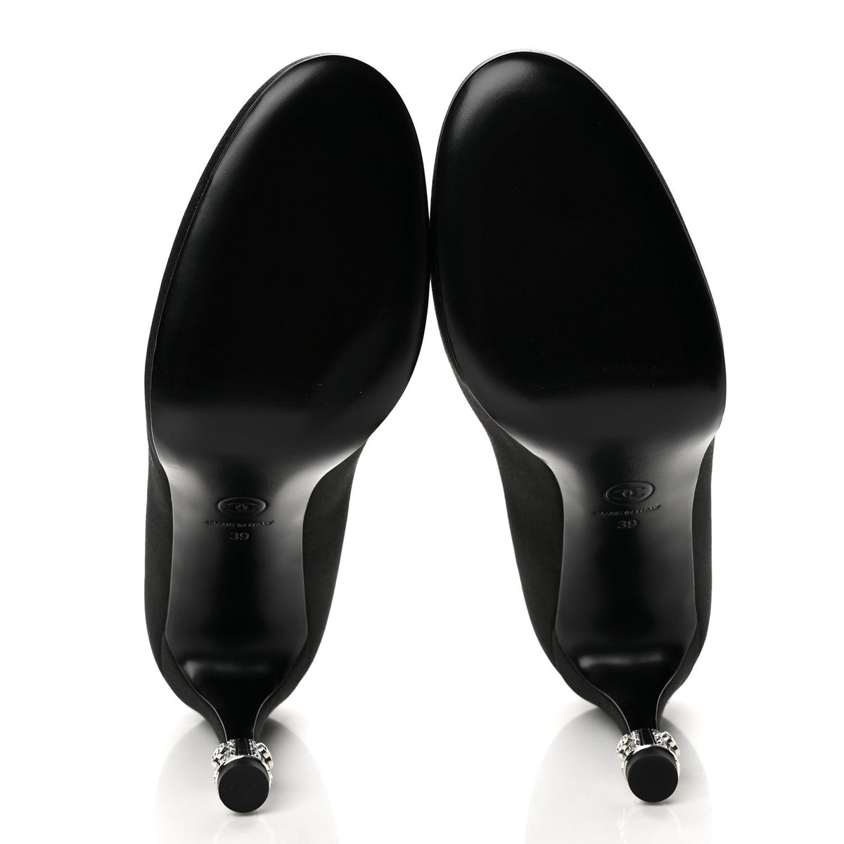 Chanel Satin Crystal Women's Mary Jane Pumps 39 Black