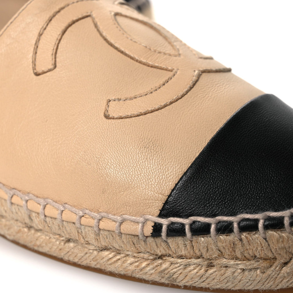 Chanel Lambskin Women's CC Espadrilles 40 Beige Black