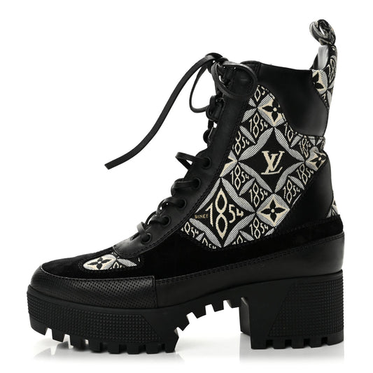 Louis Vuitton Suede Jacquard Women's Laureate Desert Boots 35.5 Black