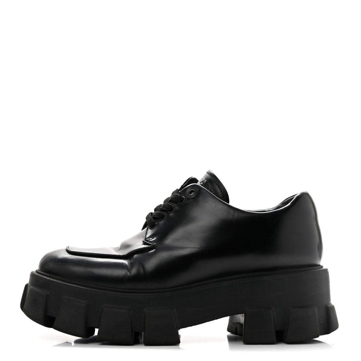 Prada Spazzolato Rois Monolith Women's 55mm Derby Loafers 38 Black