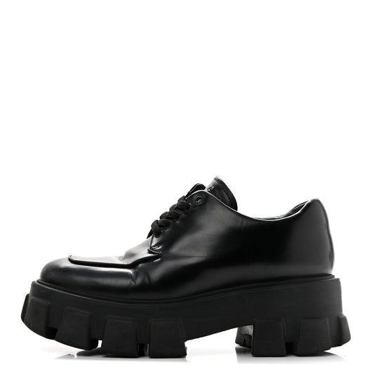Prada Spazzolato Rois Monolith Women's 55mm Derby Loafers 38 Black