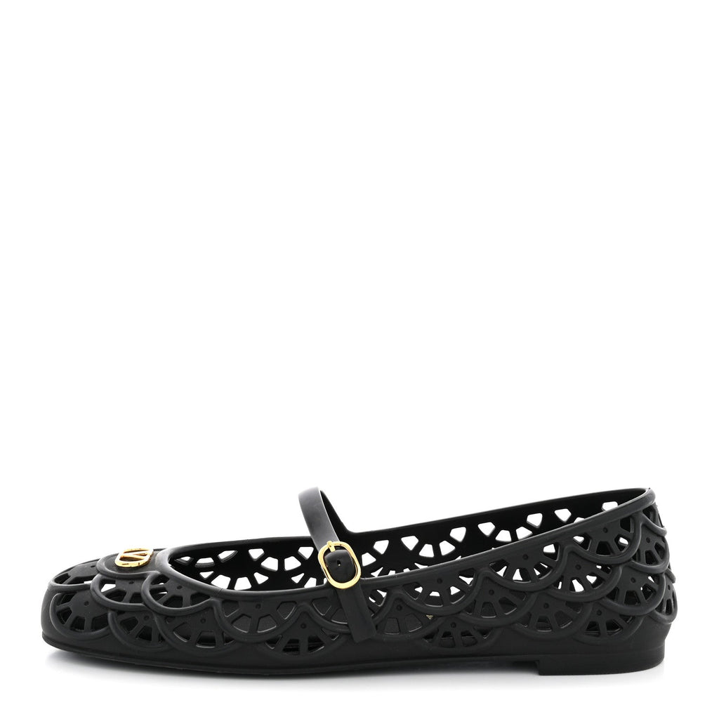 Valentino Garavani Rubber Women's VLogo Ondette Ballerina Flats 41 Black