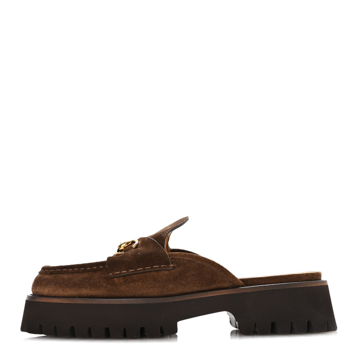Gucci Suede Women's Horsebit Platform Mules 40 Washed Brown