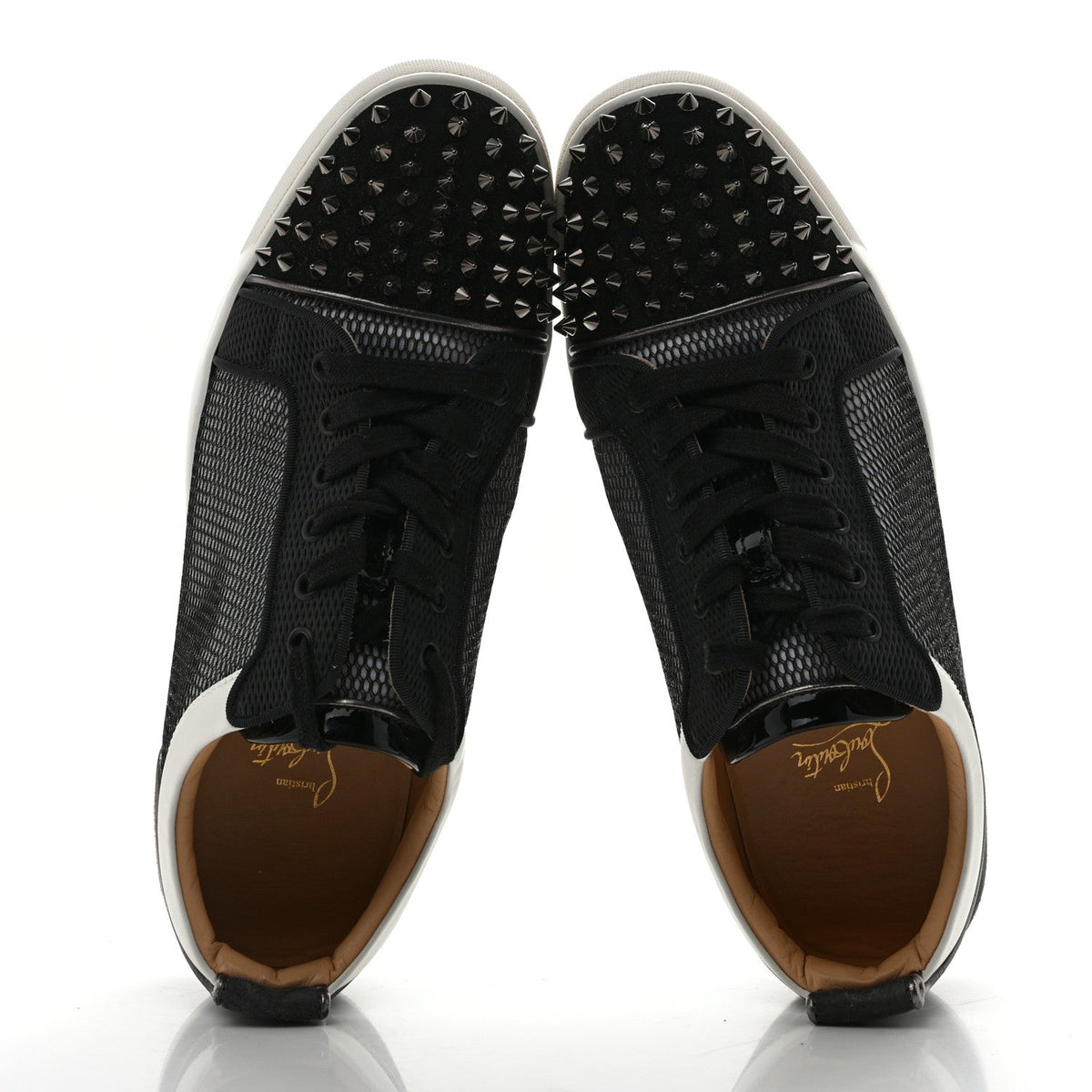 Christian Louboutin Suede Mesh Men's Louis Junior Spikes Orlato Flat Sneakers 42.5 Black White
