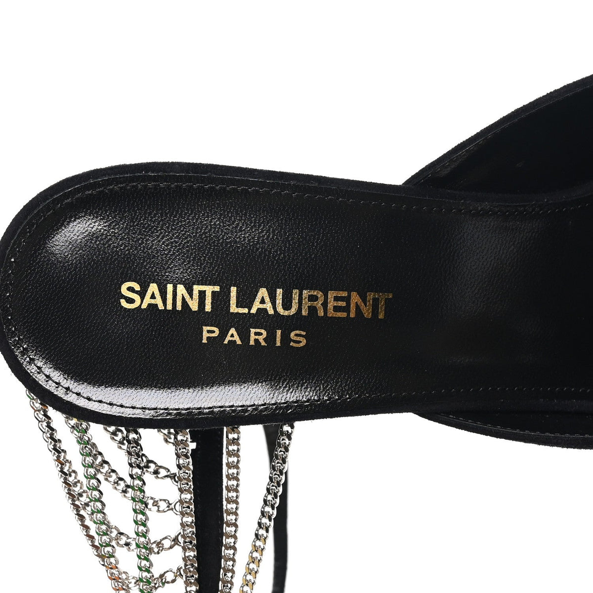 Saint Laurent Suede Women's Kid Scamosciato Sling 90 Chain Pumps 39.5 Black