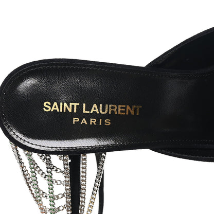 Saint Laurent Suede Women's Kid Scamosciato Sling 90 Chain Pumps 39.5 Black