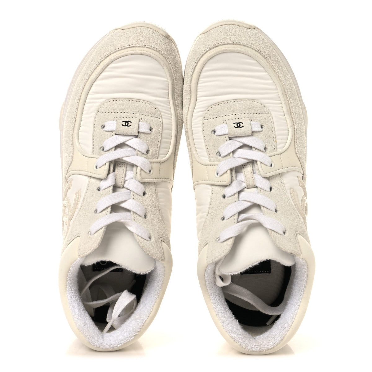 Chanel Suede Calfskin Women's CC Sneakers 37.5 White