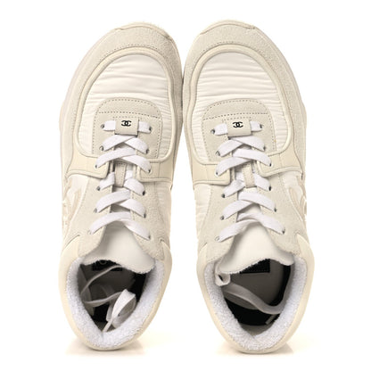 Chanel Suede Calfskin Women's CC Sneakers 37.5 White