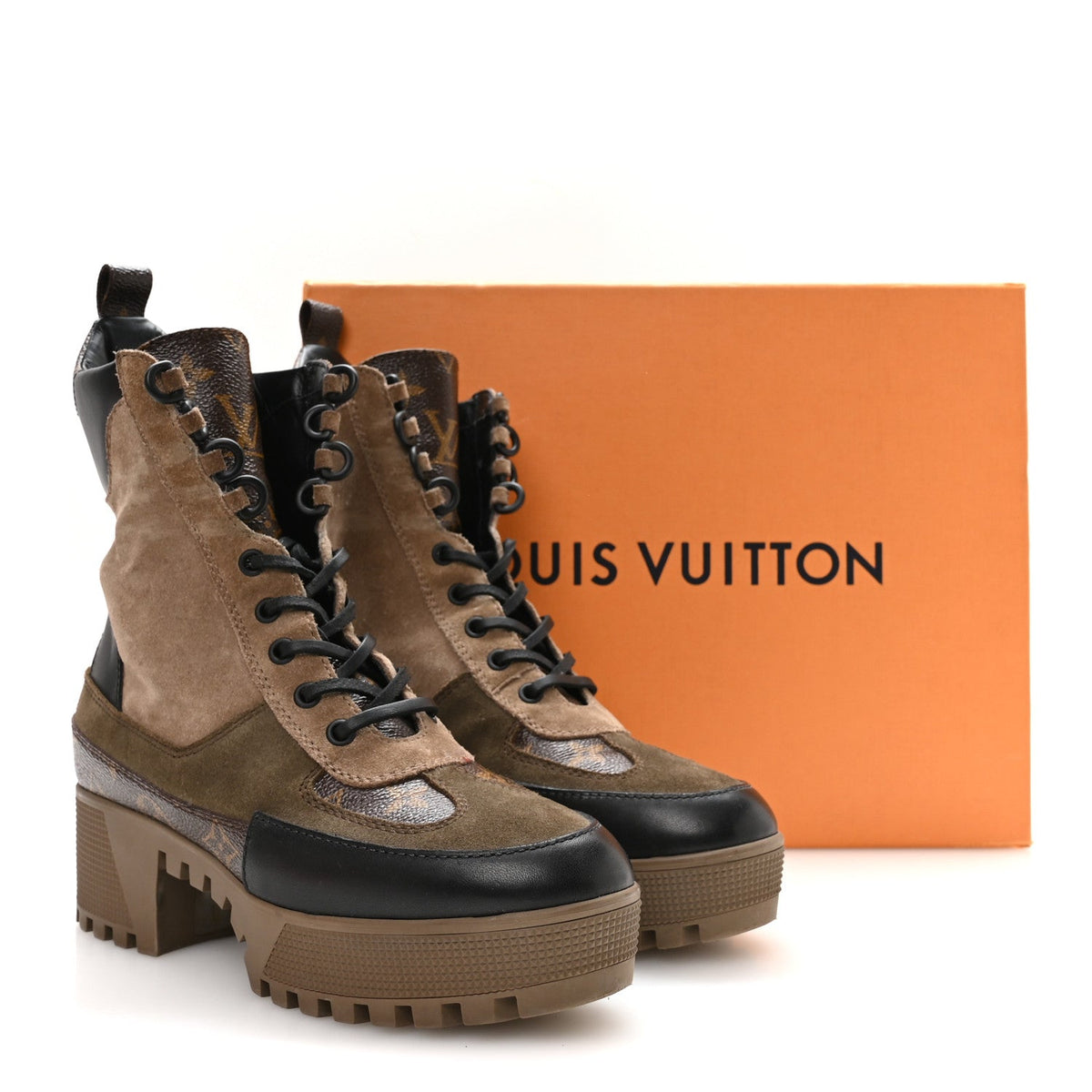 Louis Vuitton Suede Calfskin Women's Laureate Platform Desert Boots 37 Taupe
