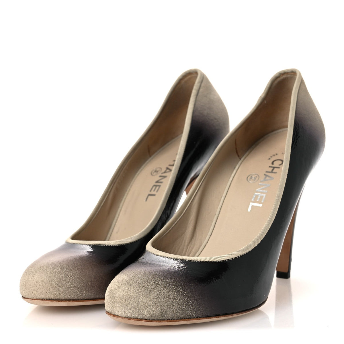 Chanel Patent Ombre Women's Pumps 40 Beige Black