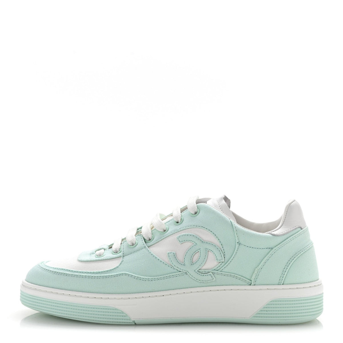 Chanel Cotton Calfskin Women's Sneakers 41 Light Turquoise White