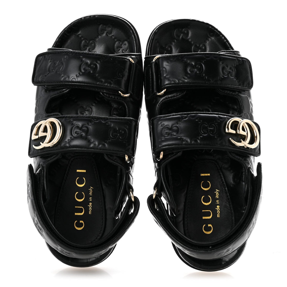 Gucci Embossed Calfskin Women's Guccissima GG Sandals 36.5 Black