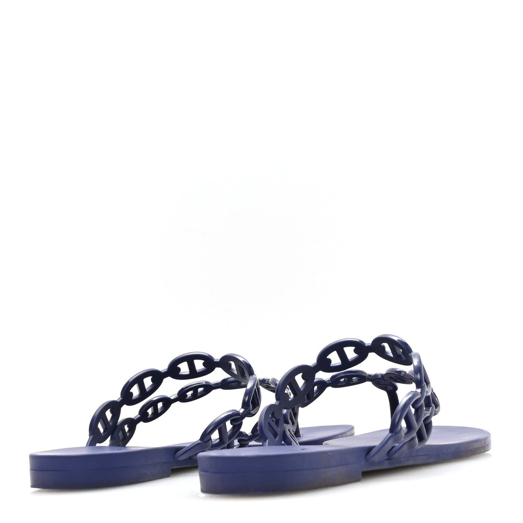 Hermes Rubber Women's Chaine d'Ancre Island Sandals 37 Bleu Smalt