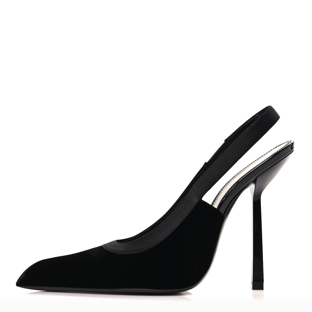 Saint Laurent Velvet Women's Victoire 115 Slingback Pumps 38.5 Black