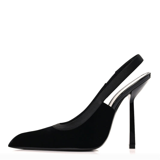 Saint Laurent Velvet Women's Victoire 115 Slingback Pumps 38.5 Black