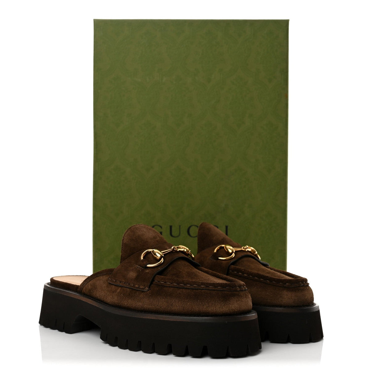 Gucci Suede Women's Horsebit Platform Mules 37.5 Washed Brown
