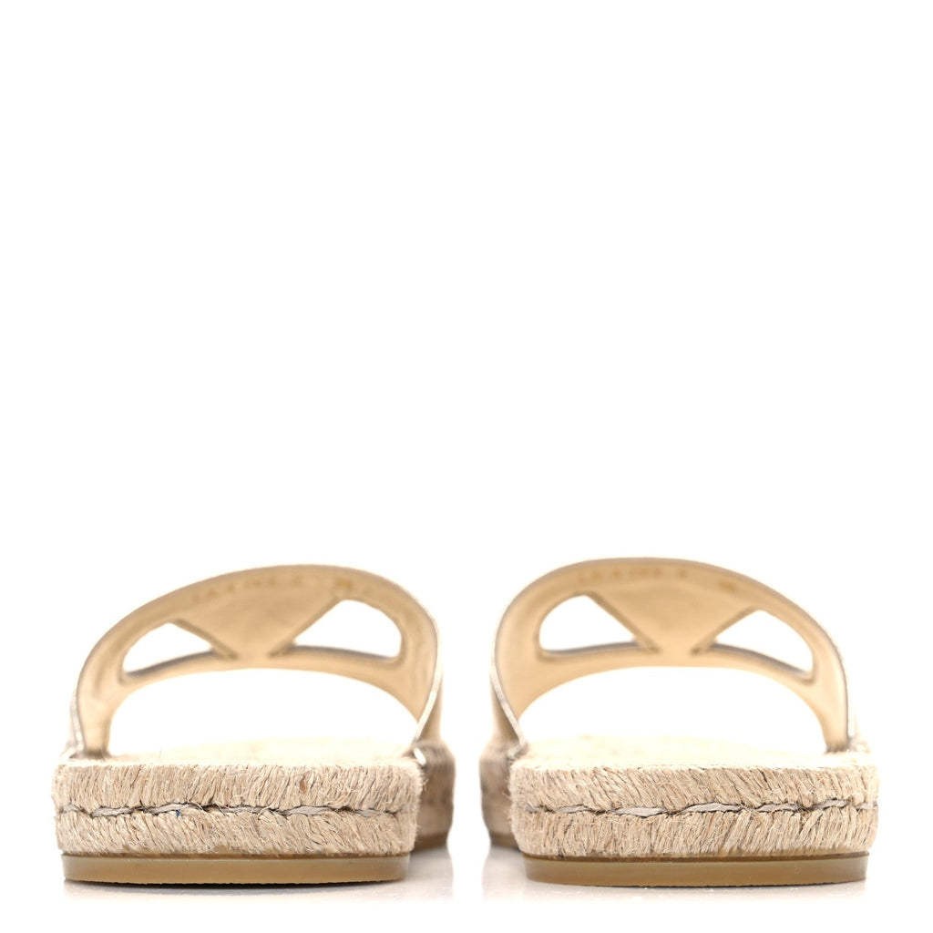 Valentino Garavani Laminated Napa Women's VLogo Cut Out Espadrille Slide Sandals 36 Silver