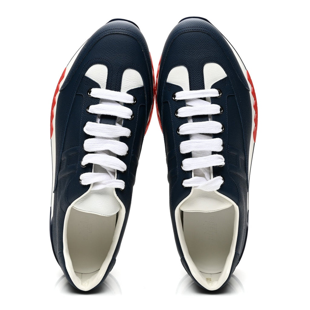 Hermes Epsom Calfskin Men's Trail Sneakers 42 Indigo White