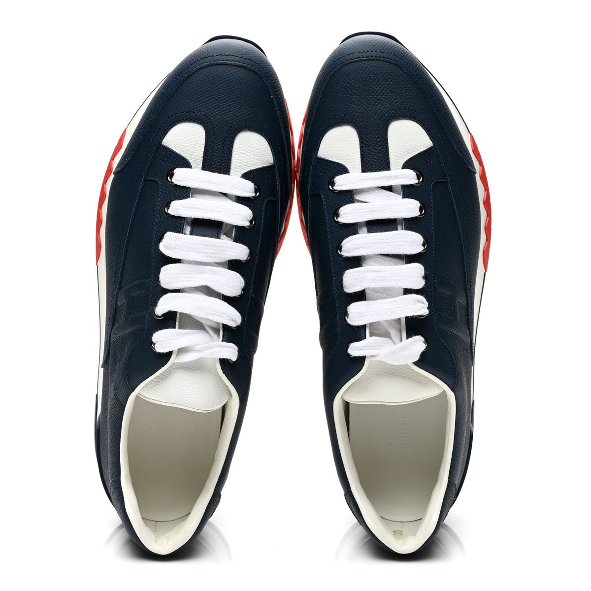 Hermes Epsom Calfskin Men's Trail Sneakers 42 Indigo White