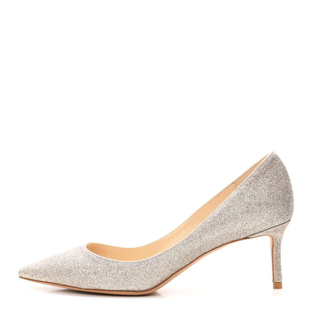 Jimmy Choo Dusty Glitter Women's Romy 60 Pumps 39 Platinum Ice
