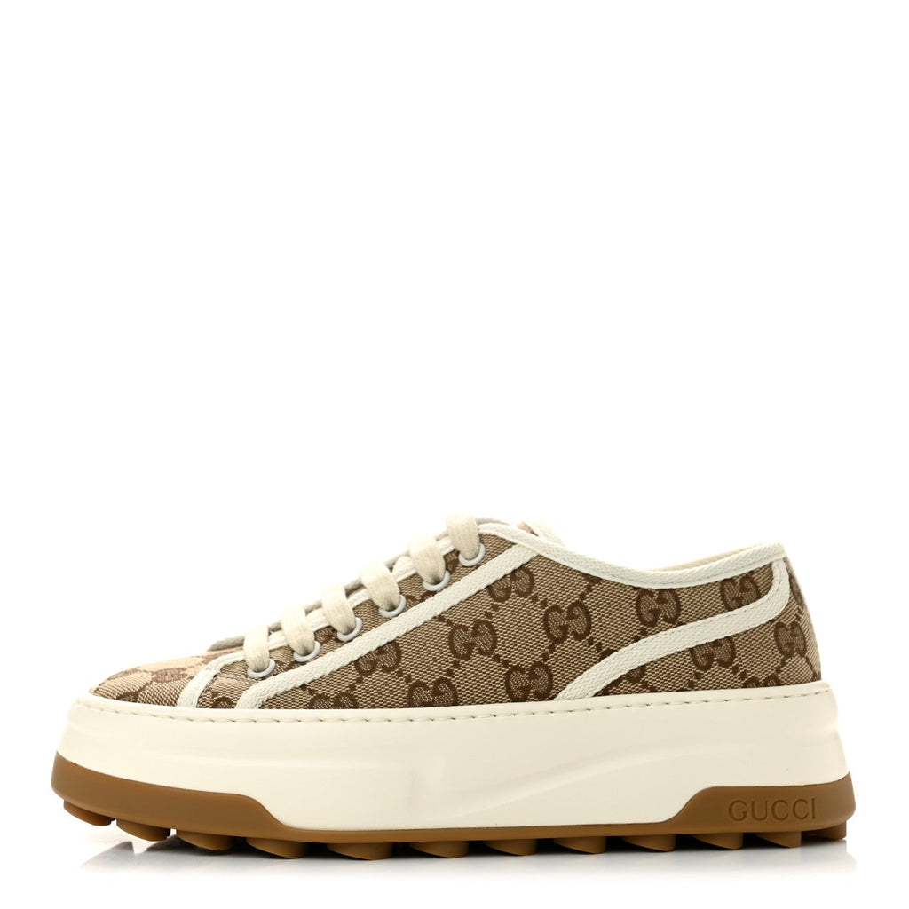 Gucci Monogram Canvas Women's 1977 Tennis Platform 52mm Sneakers 36.5 Beige Ebony Mystic White