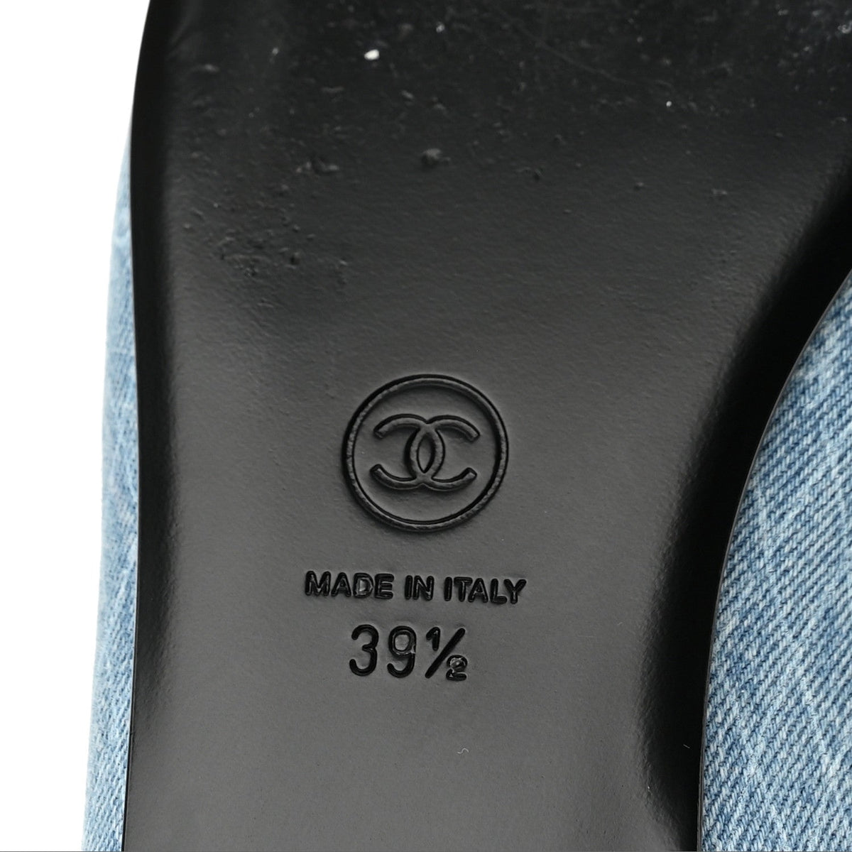 Chanel Denim Printed Quilt CC Cap Toe Women's Ballerina Flats Light Blue Dark Grey
