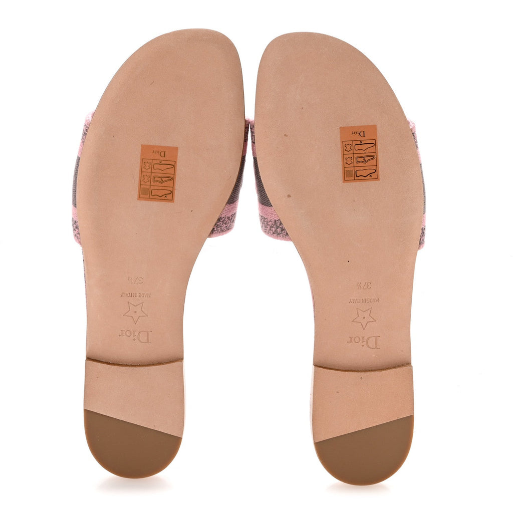 Christian Dior Canvas Women's Toile De Jouy Embroidered Dway Flat Slide Sandals 37.5 Chateau Rose