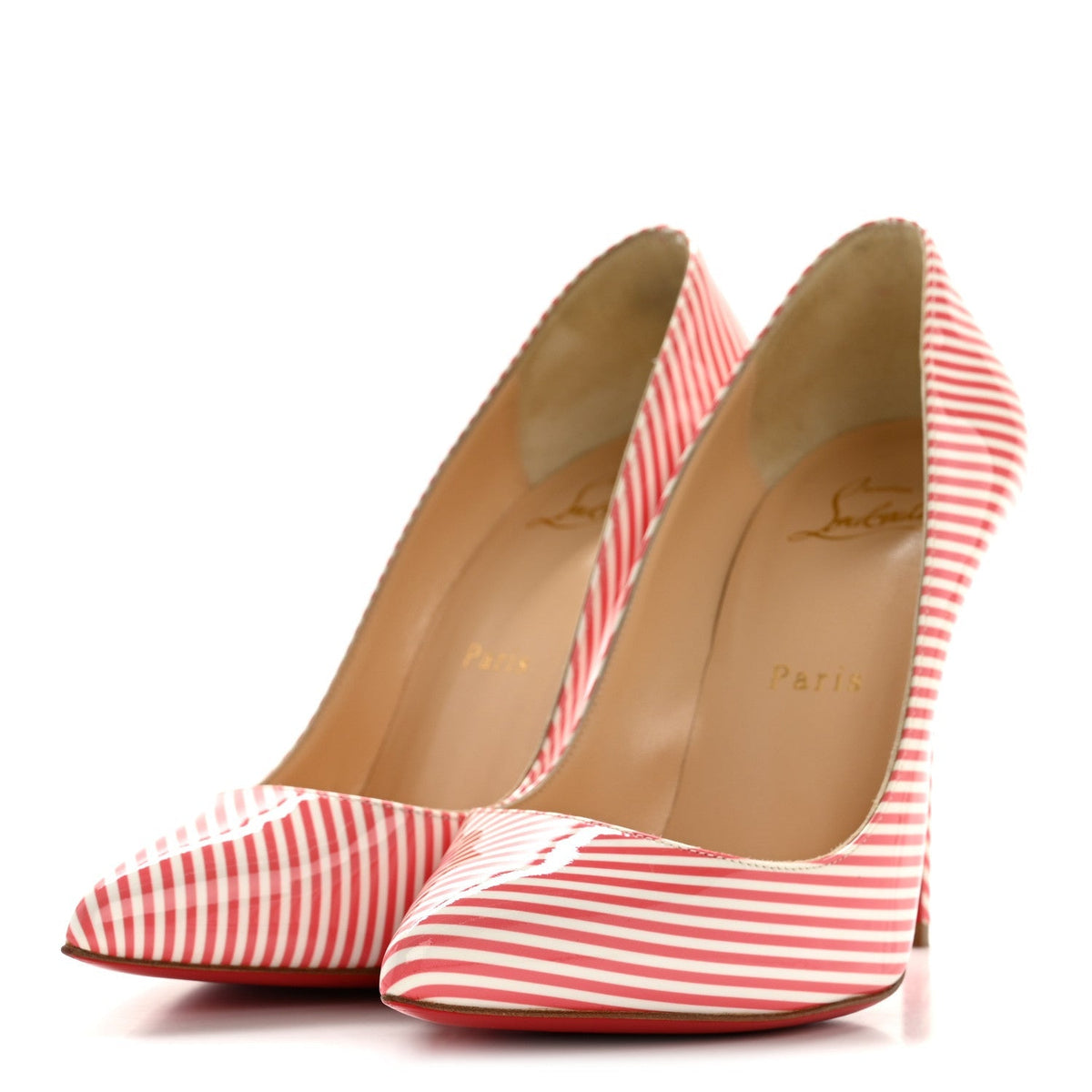 Christian Louboutin Patent Leather Women's Pigalle Follies Stripes 100 Pumps 37 Smoothie White