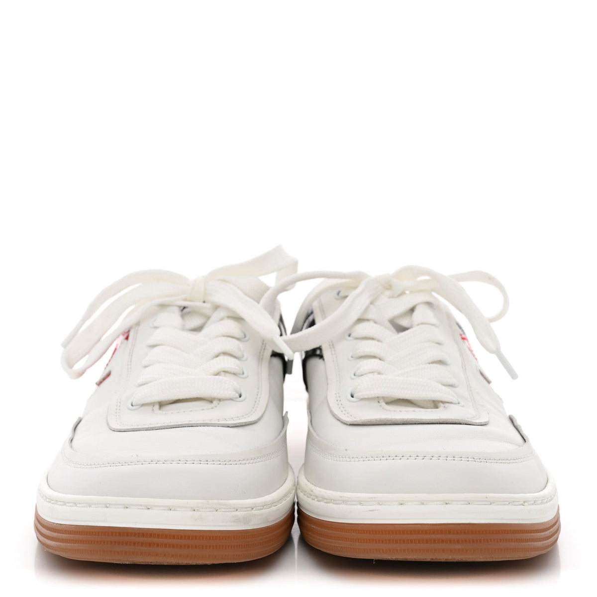 Chanel Calfskin Patent Women's CC Sneakers 38 White Black Red