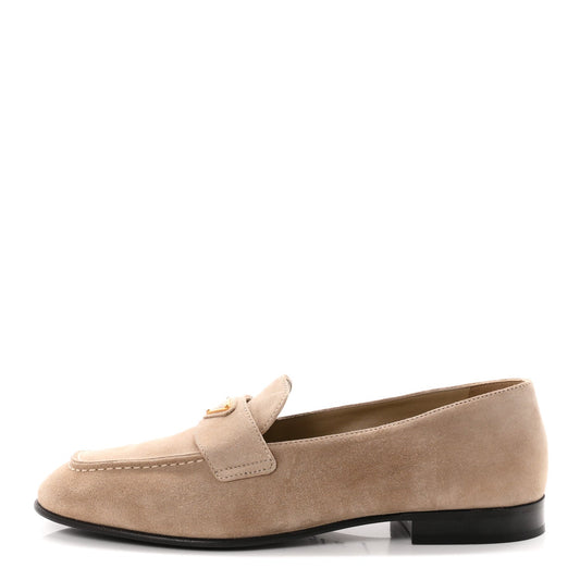 Prada Suede Calfskin Triangle Logo Women's Loafers 38.5 Corda