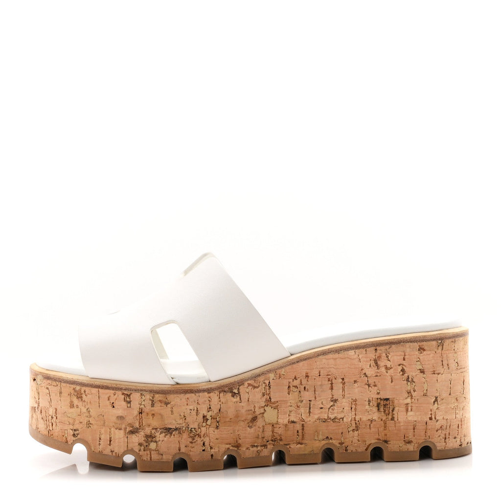 Hermes Calfskin Cork Women's Eze 30 Sandals 37 White