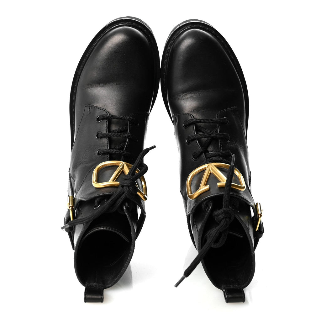 Valentino Garavani Calfskin VLOGO Women's Combat Boots 38.5 Black