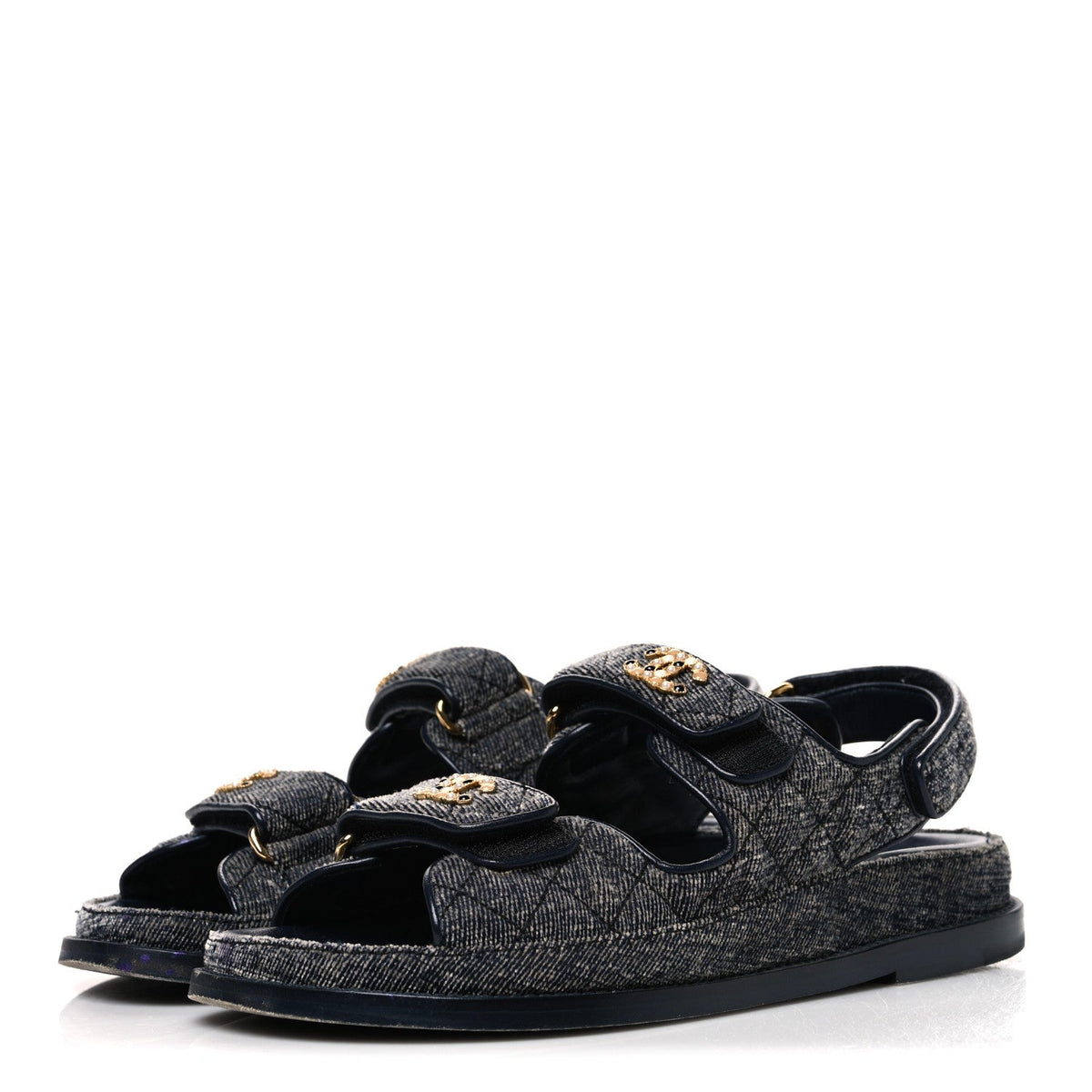 Chanel Velvet Women's Velcro Dad Sandals 36 Grey