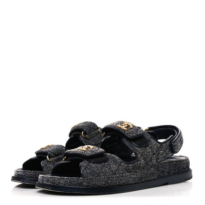 Chanel Velvet Women's Velcro Dad Sandals 36 Grey