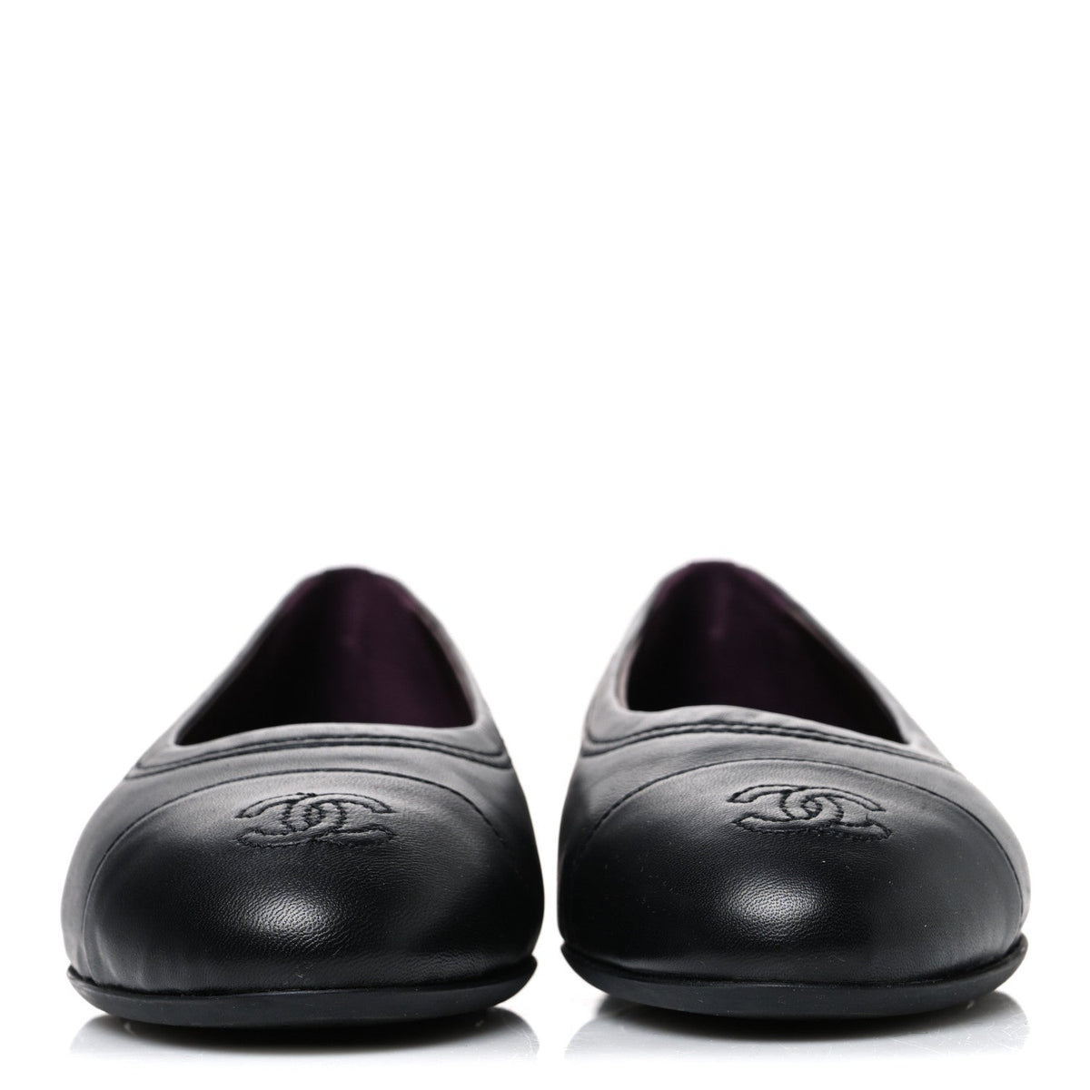 Chanel Lambskin Women's Cap Toe CC Uniform Ballerina Flats 36.5 Black
