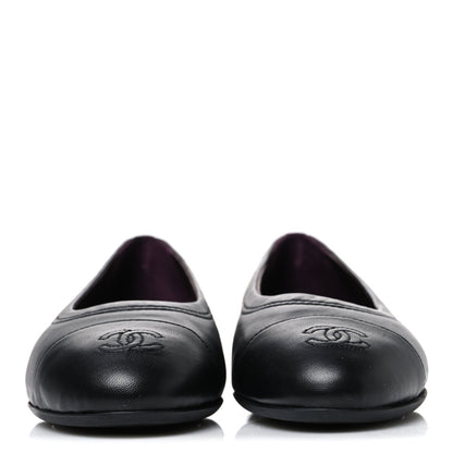 Chanel Lambskin Women's Cap Toe CC Uniform Ballerina Flats 36.5 Black