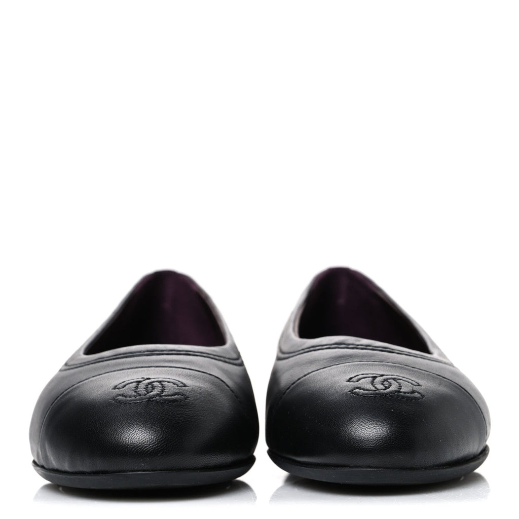 Chanel Lambskin Women's Cap Toe CC Uniform Ballerina Flats 36.5 Black