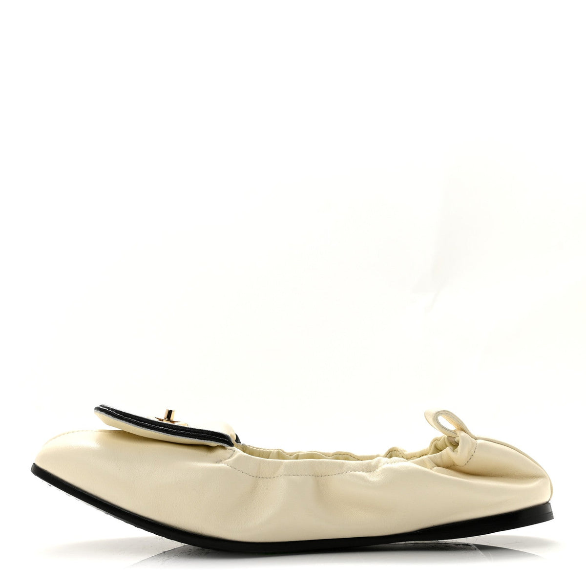 Lambskin CC Turnlock Ballerina Flats Ivory Black