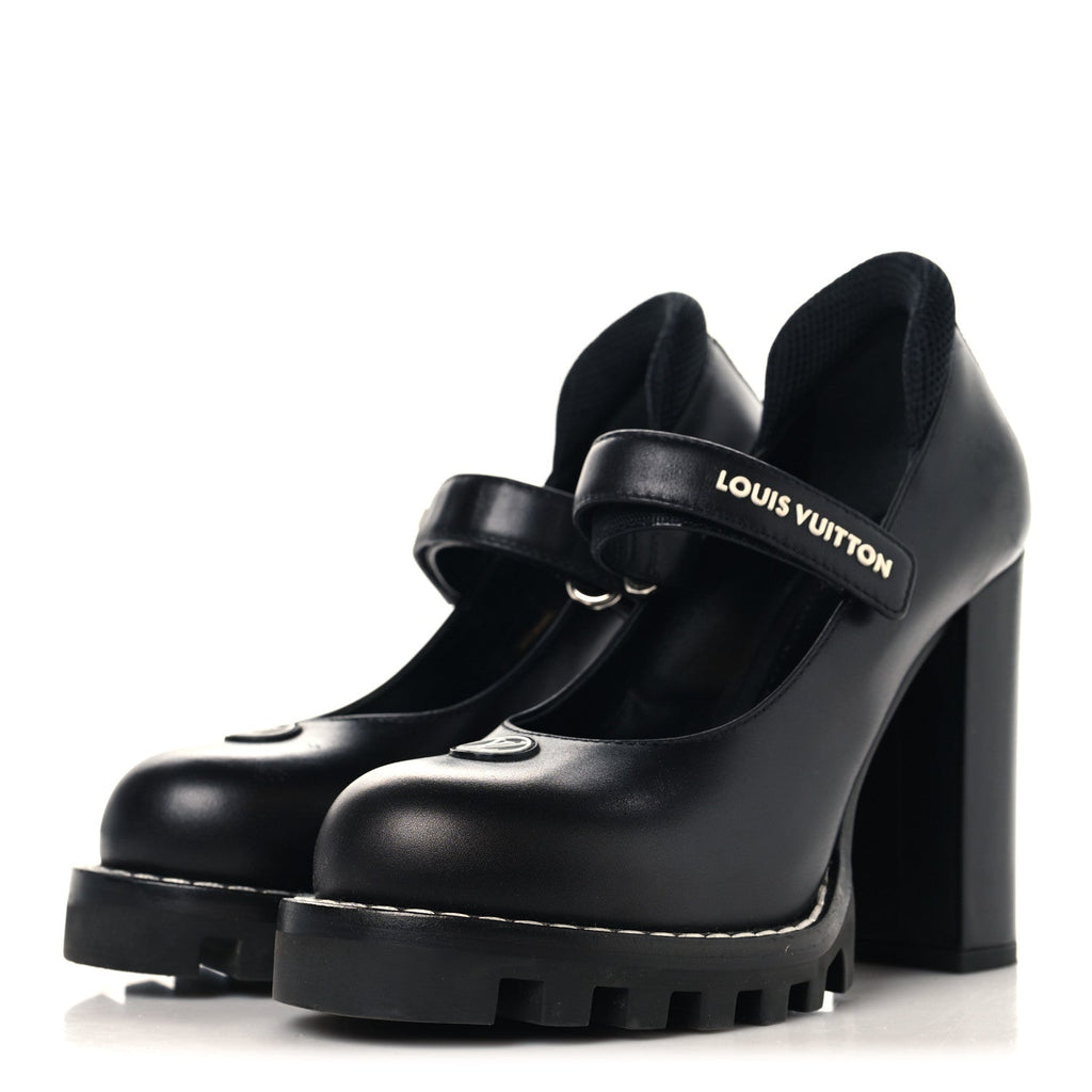Louis Vuitton Calfskin Women's Star Trail Ankle Pumps 35.5 Black
