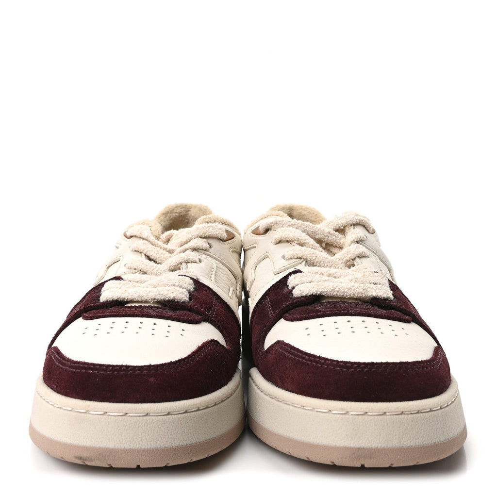 Fendi Grained Calfskin Men's Match Low Top Sneakers 7 White Burgundy Amber