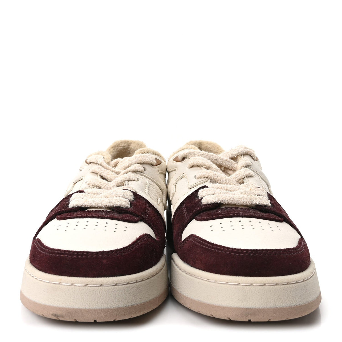 Fendi Grained Calfskin Men's Match Low Top Sneakers 7 White Burgundy Amber