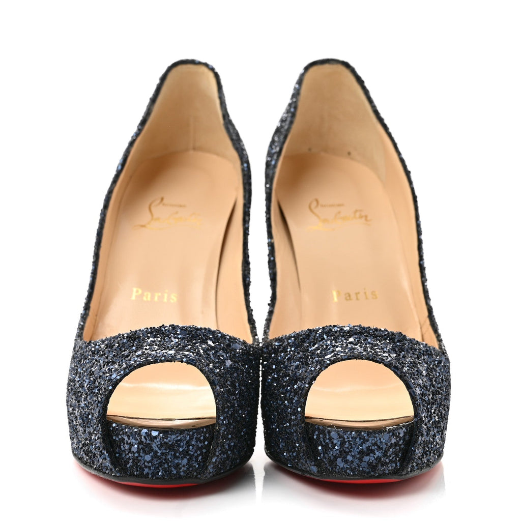 Christian Louboutin Glitter Leather Women's Very Prive 120 Pumps 37 Bleu Marine
