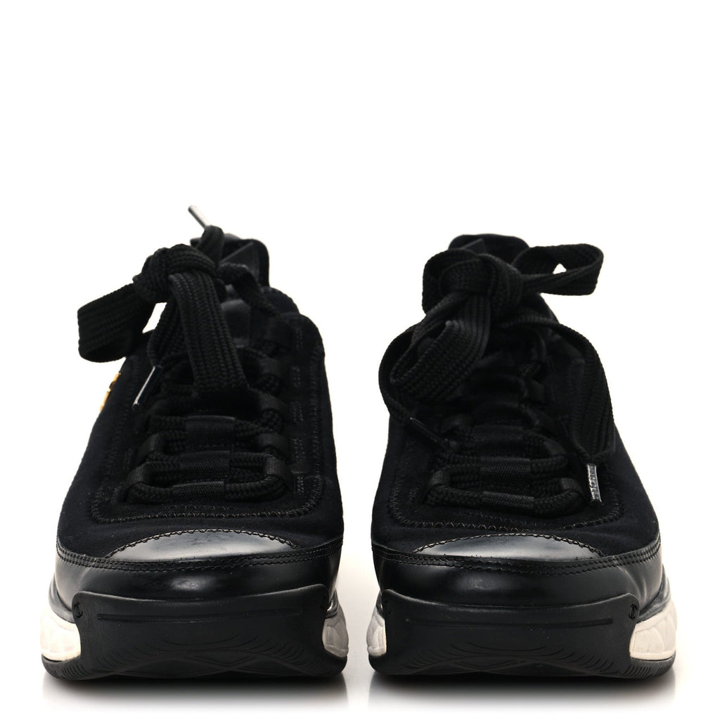 Chanel Velvet Calfskin Mixed Fibers Women's CC Sneakers 36 Black