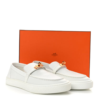 Hermes Epsom Calfskin Game Women's Slip On Sneakers White